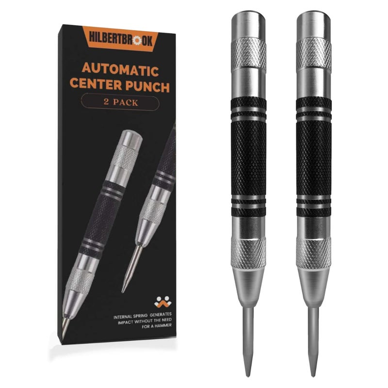 HILBERTBROOK Automatic Center Punch 5 Inch Spring Loaded Center Punch Adjustable Tension Punch Tool for Metal Wood Glass Plastic 2 Pack - Image 1